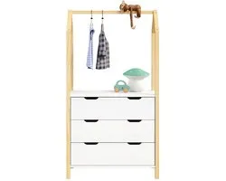 Kinderkamer-ladekast AMIRA met kledingstang – naturel/wit