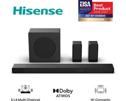 Hisense AX5140Q – Soundbar met draadloze subwoofer en draadloze surround speakers - 5.1.4 kanalen – 600W – Dolby Atmos