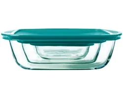 Pyrex - Plat Cook & Store Rectangle avec Couvercle Set de 3 Pièces - Verre Borosilicate - Transparent