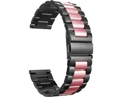 Strap-it Steel link strap 20mm - Bracelet en acier inoxydable adapté pour Xiaomi Amazfit GTS 1-2-3-4 / Bip / Bip Lite / Bip S / Bip U Pro / GTR 42mm - Huawei Watch GT 2 42mm / GT 3 42mm / GT 3 Pro 43mm - noir/rose