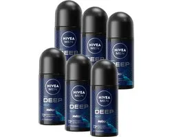 Déodorant Roller anti-transpirant NIVEA MEN Deep Black Carbon Beat - 6 x 50 ml - Pack économique