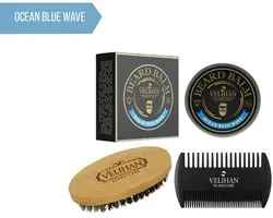 Velihan Beardcare - Baardverzorging Trio Pack - Baardbalsem Ocean Blue Wave 30g, Baardborstel en Baardkam - Baardverzorging set - Cadeau voor hem - Baardverzorging - Baard olie - Cadeau voor vriend - Baardgroei - Perfecte cadeau voor man