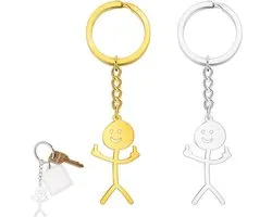 Sleutelhanger met Grappige Smiley Face Design voor Auto - Leuke Trend Tas Accessoire met Vinger Bindingen - Geschenken voor Paar - Set van 2 Stuks