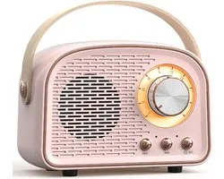Retro Bluetooth-luidspreker, schattige mini draagbare draadloze luidspreker met TWS voor thuis en buiten, vintage decoratie, cadeaus voor meisjes, tieners en vrouwen. Roze