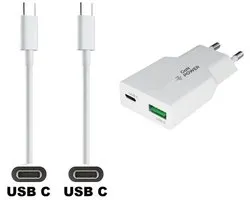 OneOne 30W snellader met 2 poorten + 1,5m sterke USB C naar C kabel. PD PPS lader. GAN oplader adapter past op Universeel Asus, ZTE, Fairphone, Sony Xperia, OPPO, Apple iPhone / iPad, Nokia, Acer, BlackBerry, Anker (Soundcore), Archos, Bose