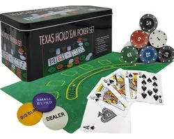 Coffret de poker 200 jetons en boîte - Set de Poker Texas Hold'em - Boîte de poker - Boîte avec jetons de Poker