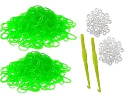 600 Loom Bands met 2 weefhaken en S-clips groen