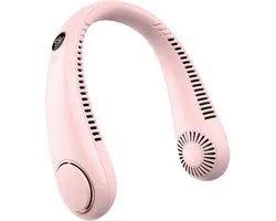 Bladeless Nek Ventilator Met Koeling - Draagbare Nek Ventilator - Portable Neck Fan met 5 Standen - Draadloos USB met Lange Batterijduur - LED-Display en 360° Luchtstroom - Mini Nek Fan - Hals Ventilator - Nek Fan - Roze
