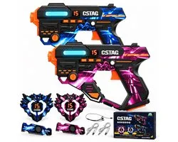 PixiePlay® Oplaadbare Lasergame set voor Kinderen - 360° sensoren - Volwassenen - Laserguns - 2 Persoons Laser Tag Set met 2 Blasters en Vesten - Incl. E-book - voor Binnen en Buiten