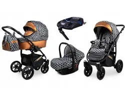 BabyLux® Kinderwagen 4in1 – MIRACLE - OPTICAL COOPER - Opklapbare Wandelwagen incl. Reiswieg, Multifunctionele Buggy Sportstoel, Autostoel, ISOFIX basisstation - Combi-kinderwagen met Luiertas, Regenhoes, Klamboe
