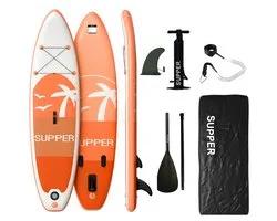Supper Sup Board - Max. 120KG - Opblaasbaar – Paddle Board – Verstelbare Peddel – Pomp – Vin – Leash – Draagtas – 285 x 76 cm - Oranje