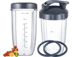 Accessoire pour blender - 6 pièces - Gobelets de rechange pour blender Nutribullet, gobelets 900 ml/680 ml avec couvercle Go, couvercle plat et joint en caoutchouc, Accessoires blenders , compatibles avec les Blenders Nutri Bullet 600 W/900 W.
