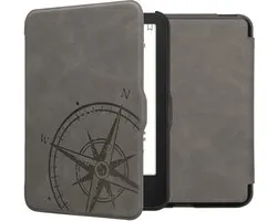 kwmobile e-reader hoesje geschikt voor Tolino Vision 1 / 2 / 3 / 4 HD hoes - Ereader flip case met standaard - Kunstleren e reader cover - Vintage Kompas design in grijs