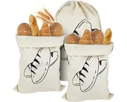Peysaitr - Sacs à pain en lin - Réutilisables - Sacs à cordon en coton - Respirants et écologiques - 30 x 40 cm - Set de 3