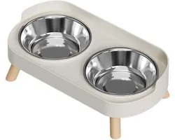 Gamelle - Gamelle Surélevée pour Animaux de Compagnie – Gamelles Doubles en Acier Inoxydable avec Support – Résistant aux Éclaboussures – Gamelles Surélevées – Pour Nourriture et Eau – Convient aux Chats – Chiens – Chatons et Chiots – Wit