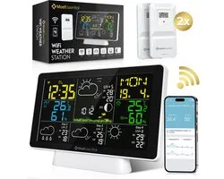 MostEssential Weerstation Wifi Edition - Plug & Play Installatie - Draadloos - Weerstation met Buitensensor - Hygrometer - Binnen en Buiten - 150 Meter Bereik - Inclusief App - Wit - 2 sensors