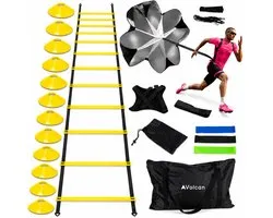 Set d'équipement d'entraînement de Voetbal Volcan - Fournitures d'entraînement - Chapeaux d'entraînement - Cônes - Échelle de vitesse - Cônes - Bandes de résistance - Parachute de résistance - Entraîneur de ballon - Incl. sac en plastique