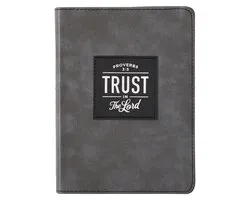 Christian Art Gifts Classic Handy-Sized Journal Trust in the Lord Proverbs 3:5 Bible Verse Inspirational Scripture Notebook W/Ribbon, Faux Leather Flexcover 240 Ruled Pages, 5.7 X 7, Gray