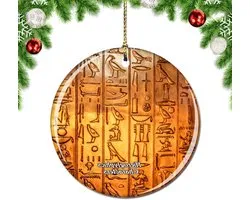 Egypt Hieroglyphics Characters Christmas Tree Ornament Decoration Hanging Pendant Decor City Travel Souvenir Collection Double-Sided Porcelain 6.8cm
