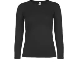 B&C Basic longsleeve t-shirt - zwart - dames - katoen - 145 grams - basic zwarte lange mouwen shirts / kleding L