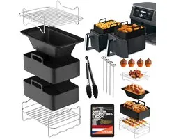 UNBOX Set d'accessoires pour friteuse à air chaud double – Convient pour les friteuses à air Dual – Double Airfryer – Princess – Ninja – Inventum – Comprend des plateaux en Siliconen et un livre de recettes néerlandais