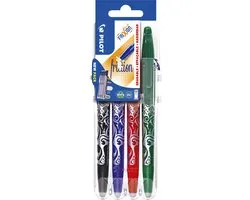 Pilot FriXion - Ensemble de stylos à bille roulante - Noir, Bleu, Vert, Rouge - emballé par 4