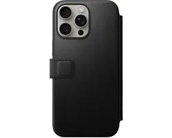 Nomad Modern Leather Folio - Book cover hoesje voor iPhone 15 Pro Max - Nomad leder - Geschikt voor MagSafe en draadloos opladen - Zwart
