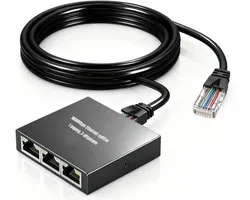 QIN® Internet Splitter - Netwerk Switch - Netgear Switch - Splitter Internetkabel - Netwerk Splitter - Zwart - 6cm x 6cm x 2cm