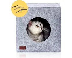 Cat Bed for IKEA Kallax Expedit Shelves - Grey Cozy Cat House with Cushion for Indoor Cats
