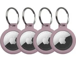 GrijsRoze 4 Pack - Premium materiaal Arnitel®- Sleutelhanger set geschikt voor Apple AirTag 1e en 2e Generatie - Waterdicht optie - Beschermhoes - Laagste prijs garantie - Houder geschikt voor AirTag - In-huis productie - Sleutelhanger