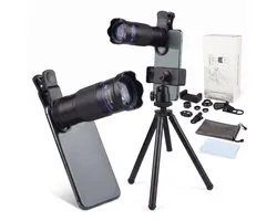 Fokelyi - Kit d'objectifs pour appareil photo de téléphone portable - Téléobjectif 36x avec trépied - Kit téléobjectif 2-en-1 - avec télécommande Bluetooth – Noir