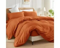 SSW HOMES Super kingsize dekbedovertreksets (roest) - 3 stuks geborsteld microvezel effen geverfd dekbedovertrek - ShopVlot