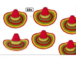 10x Sombrero Carnaval multicolor - mexico carnaval mexicaan thema party hoed hoofddeksel optocht feest landen