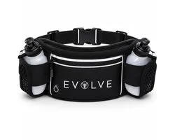 Fit Evolve Hardloopriem met Drinkflessen – Hardloop Heupband met Telefoonhouder – Running Belt Bidonhouder – Sport Heupband Hardlopen – Zwart