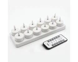 Fidali Led Kaarsen met Afstandsbediening - Oplaadbare Waxinelichtjes 12x - Dimbaar met Timer - Theelichtjes Oplaadbaar - Flikkerende Vlam - Kerst Kaarsen