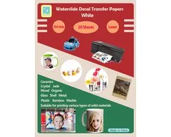SnelShoppen - 20 Vellen DIY A4 Laser Water Slide Decal Papier - Transfer Papier Vellen Wit - Voor Creatieve Projecten, Hobby, Feestdecoratie en Persoo