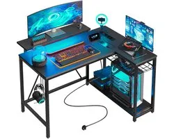 Five Stars® L-Vormig Game Bureau - 107x80x76 cm - Game Bureau met LED verlichting - Zwart Carbon - Hoekbureau - Gaming Desk - Computertafel