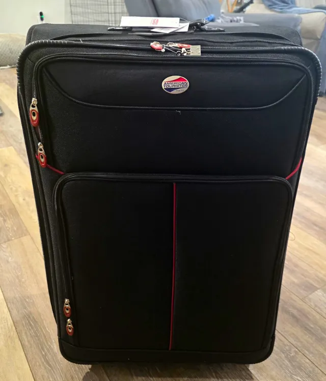 American Tourister 26"-28" Softside Polyester Suitcase Black/Red Solid Unisex