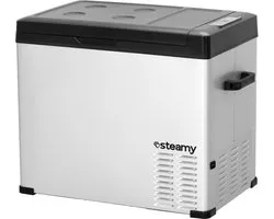 Steamy-E Single Zone Elektrische Compressor Koelbox - Single Zone - 44 liter - 12V en 230V - voor auto en camping - Zilver