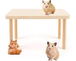 Hamster platform met accessoires, speelgoed en houten huis, 25x14x12cm, multi-room voor goudhamsters, cavia's en konijnen