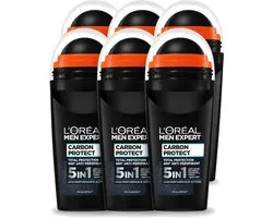 6 x L’Oréal Paris Men Expert – Deodorant Roller – Carbon Protect 5-in-1 – 50 ml - Voordeelverpakking - 6 stuks