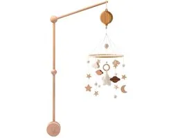 Mobile bébé étoiles avec support mobile en bois et boîte à musique - Mobile de parc – Cadeau de fête prénatale - Mobile bébé – Mobile de berceau – Cadeau de naissance