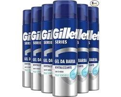 Gillette Series Gel de Rasage Revitalisant au Thé Vert – Peau Sensible – 200 ml – Pack Économique 6 Pièces