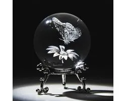 3D Laser Crystal Ball Owl Paperweight - Decorative Glass Sphere with Stand