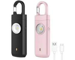 Alarme Personnelle - 2 Pièces - 130 dB - Son Et Flash Intense - Alarme de Sécurité Personnelle - Porte-clés - Lampe de Poche - Protection Personnelle - Signal d'Urgence - Alarme pour Seniors - pour Personnes Âgées, Femmes & Enfants - noir, rose