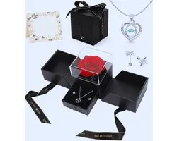 Eeuwige Roos Sieraden Cadeauset - Romantische Hart Ketting & Oorbellen In Luxe Geschenkdoos Voor Vrouwen - Perfect Voor Valentijnsdag - Moederdag En Jubilea