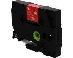 DULA Brother Compatible label tape- Tze-425 - 1 cassette - Brother P-Touch - Wit op rood - 9mm x 8m