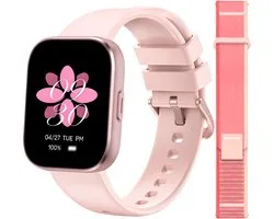 Sytifro Smartwatch Dames met 2 Verwisselbare Bandjes - Bluetooth Bellen - 1.83 Inch HD Scherm - Hartslagmeter - Slaapmonitor - Stappenteller - IP68 - Geschikt voor iOS & Android - Roze