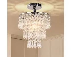 Grehge handelier Chrome Crystal Pendant Light Flush Mount Ceiling Light Chandelier Adjustable Length Crystal - ShopVlot