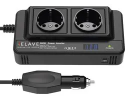 Auto Omvormer Relave 12V - Spanningsomvormer - Gemodificeerde Sinus - 2x 230V Stopcontact - 4x 5V USB Oplaadpoorten - Splitter